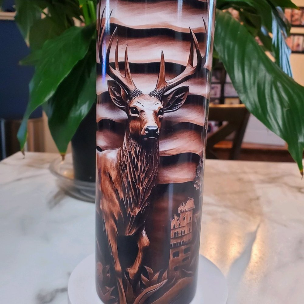3D Deer with American Flag 20oz Tumbler with duo lids 🎉sale